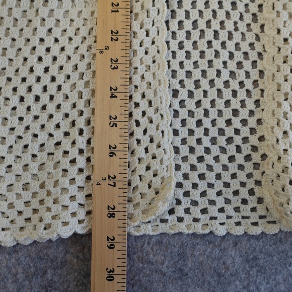 Vintage 70s Handmade Vest Womens M Cream Crochet Long Open Front Boho Hippie - Picture 4 of 6